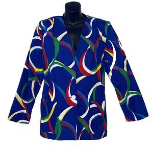 Peter Popovitch Retro 1980's 90's Multicolor Swirl Blazer Jacket M / L Vintage